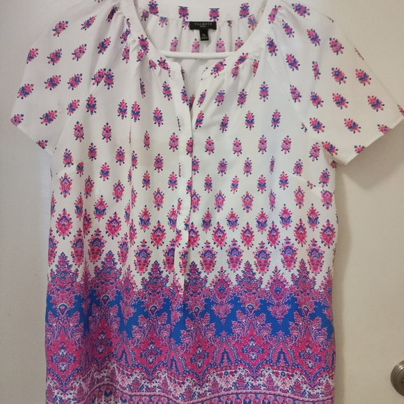Talbots Women's Blouse medium Pink Floral Short Sleeve Tunic - Picture 3 of 7